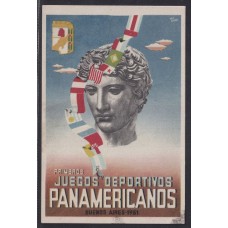 DEPORTES JUEGOS PANAMERICANOS ANTIGUA TARJETA POSTAL PERONISMO PERON 1951 RARA MATASELLADA