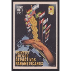 DEPORTES PRIMEROS JUEGOS PANAMERICANOS ANTIGUA TARJETA POSTAL 1951 PERONISMO PERON