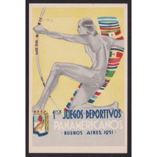 DEPORTES JUEGOS PANAMERICANOS ANTIGUA TARJETA POSTAL 1951 PERONISMO PERON