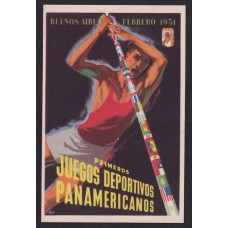 DEPORTES JUEGOS PANAMERICANOS ANTIGUA TARJETA POSTAL 1951 PERONISMO PERON